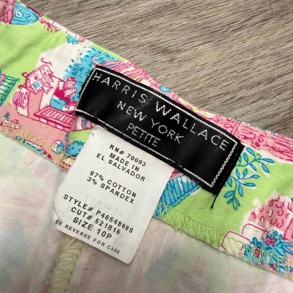 Harris Wallace New York Petite‎ Pink Green Novelty Print Ankle Pants Size 10P - Picture 2 of 11